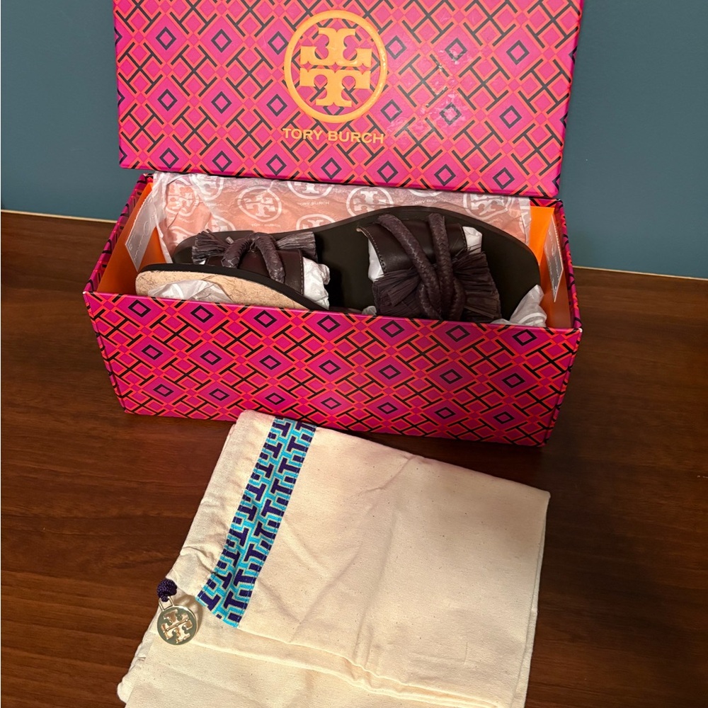 Tory Burch Dark Brown Fringe Slide Sandals - Picture 3 of 4